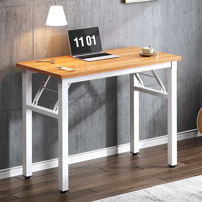 Need Folding Computer Desk - 31.5 Inch Foldable Office Writing Work Study Kids Student Teacher Home Bedroom Table for Small Space, Teak White