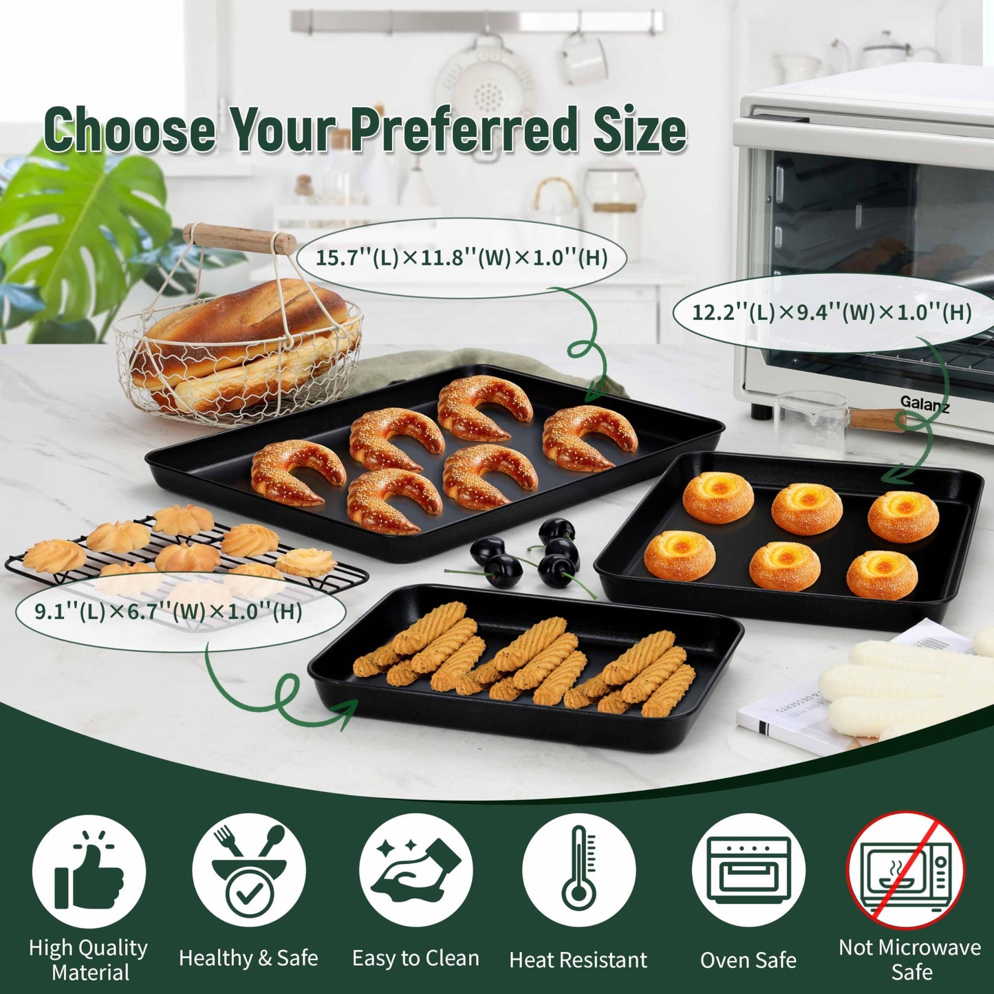 Herogo Nonstick Carbon Steel Baking Sheet Pan Set, 11.8×15.7×1 Inch Rectangle Cookie Sheet Bakeware Set for Oven, 2 Pack Multipurpose Kitchen Cookware, Non Toxic & Heavy Duty & Easy Clean-Large