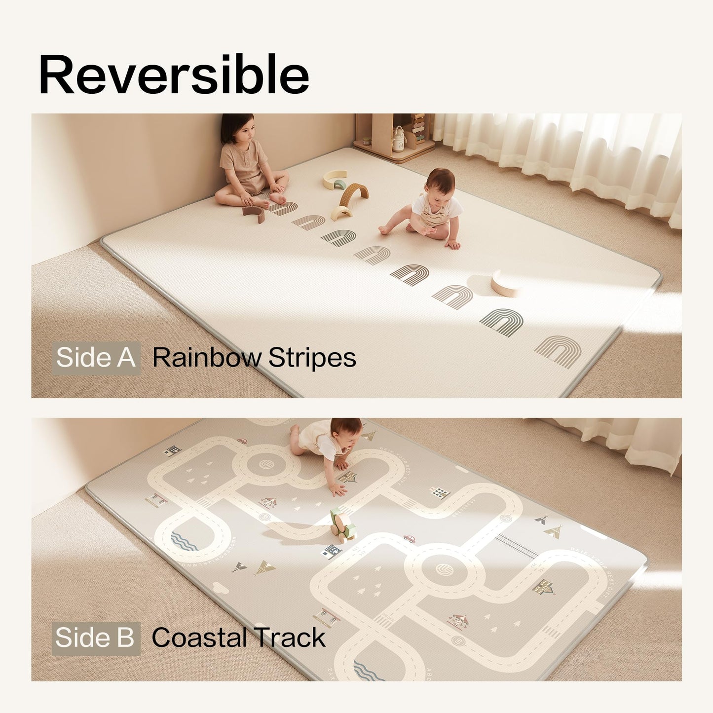 BEIESTATE Baby Play Mat for Floor, Extra Large 79" x 55", 0.6” Thickened XPE Foam Cushion, Seamless No-Gap Design, Waterproof Non-Slip Tummy Time Crawling Surface, Reversible for Infants & Toddlers