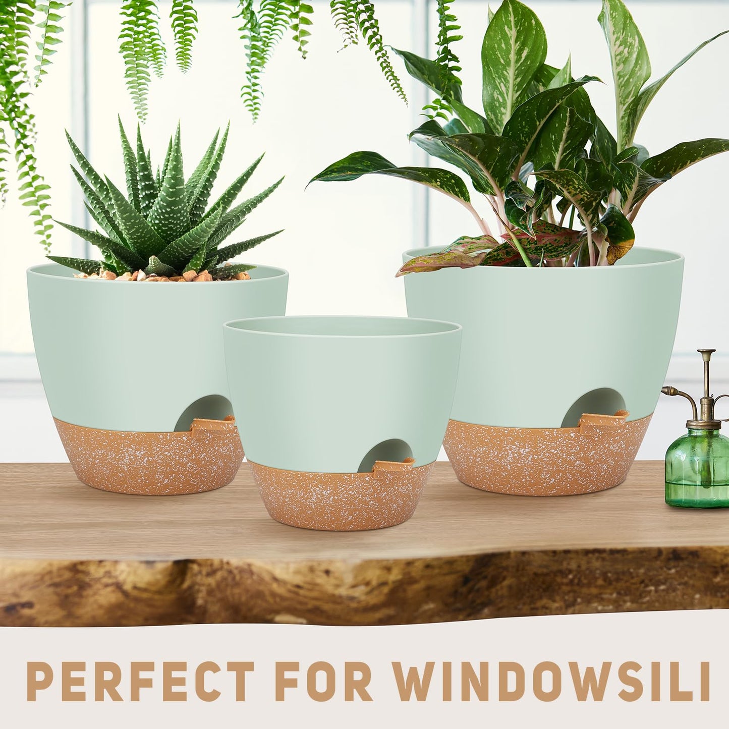 YNNICO 12" 10" 9" Large Self Watering Plant Pots, 3 Pack Flower Pots Planters with Multi Mesh Drainage Holes for Indoor Outdoor Garden Plants and Flowers.