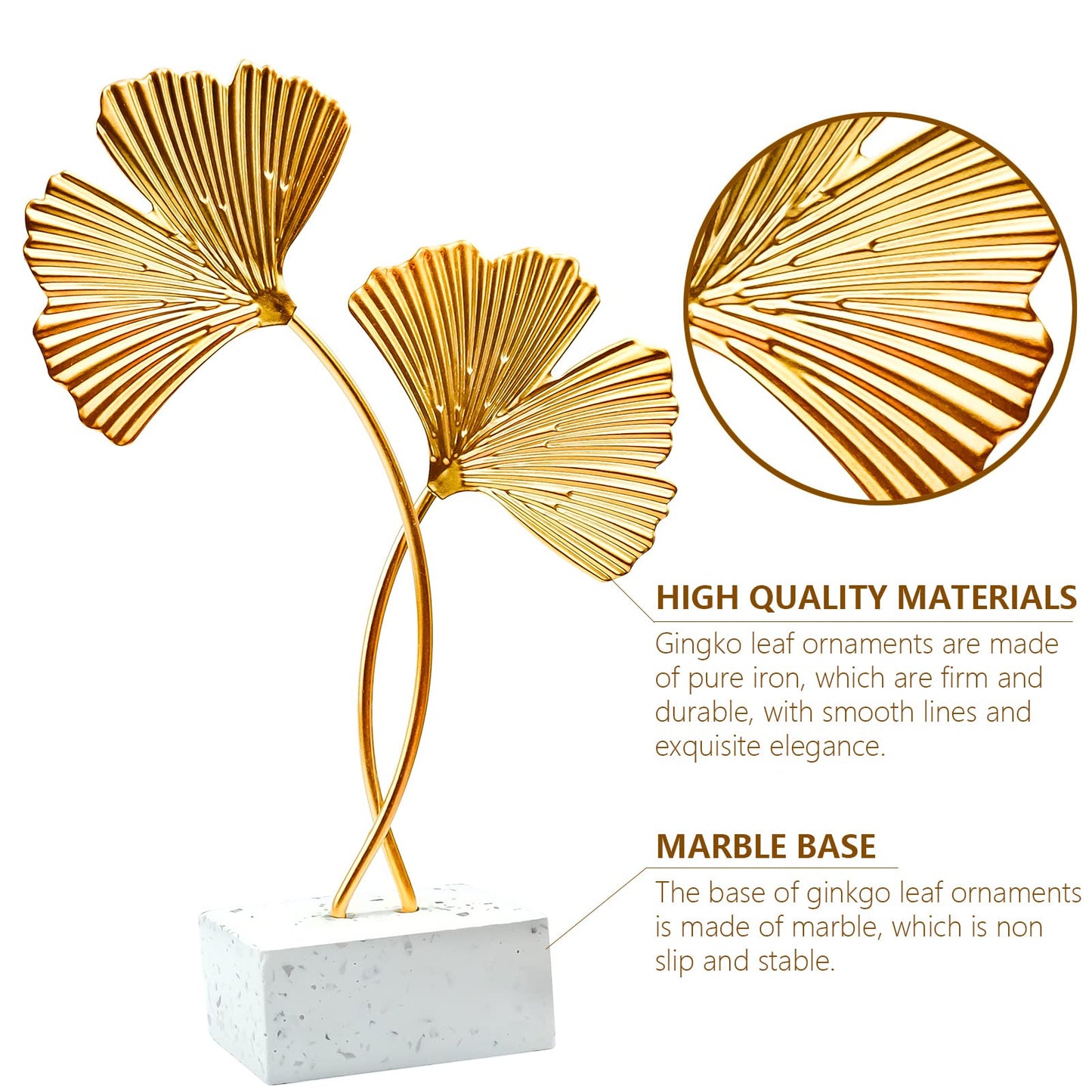 inheming Metal Ginkgo Leaf Ornaments, Gold Ginkgo Leaf Desktop Decoration Sculpture, Modern Creative Home Décor Accents Statue for Office, Bedroom, Bookshelf