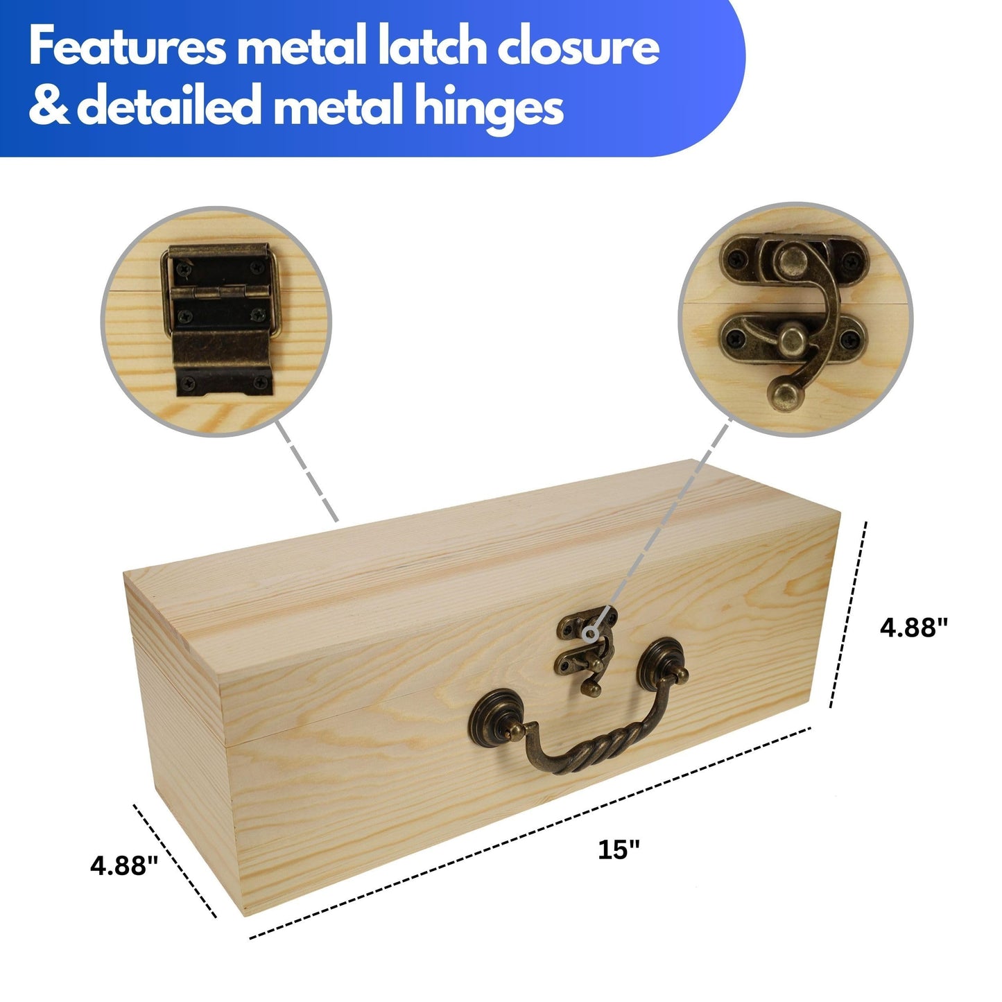 WE Games Large Wooden Box with Hinged Lid, Burnt Wood Finish Natural Stain, Keepsake Memory Box, Decorative Boxes for Living Room, Perfect for Gifts, Adults