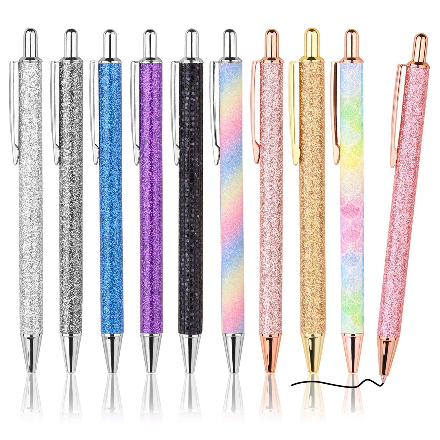 WY WENYUAN 10 Pcs Ballpoint Pens, Comfortable Writing, Metal Retractable Pretty Journaling Pens, Black Ink Medium Point 1.0 mm Gift, Cute Office Supplies for Women