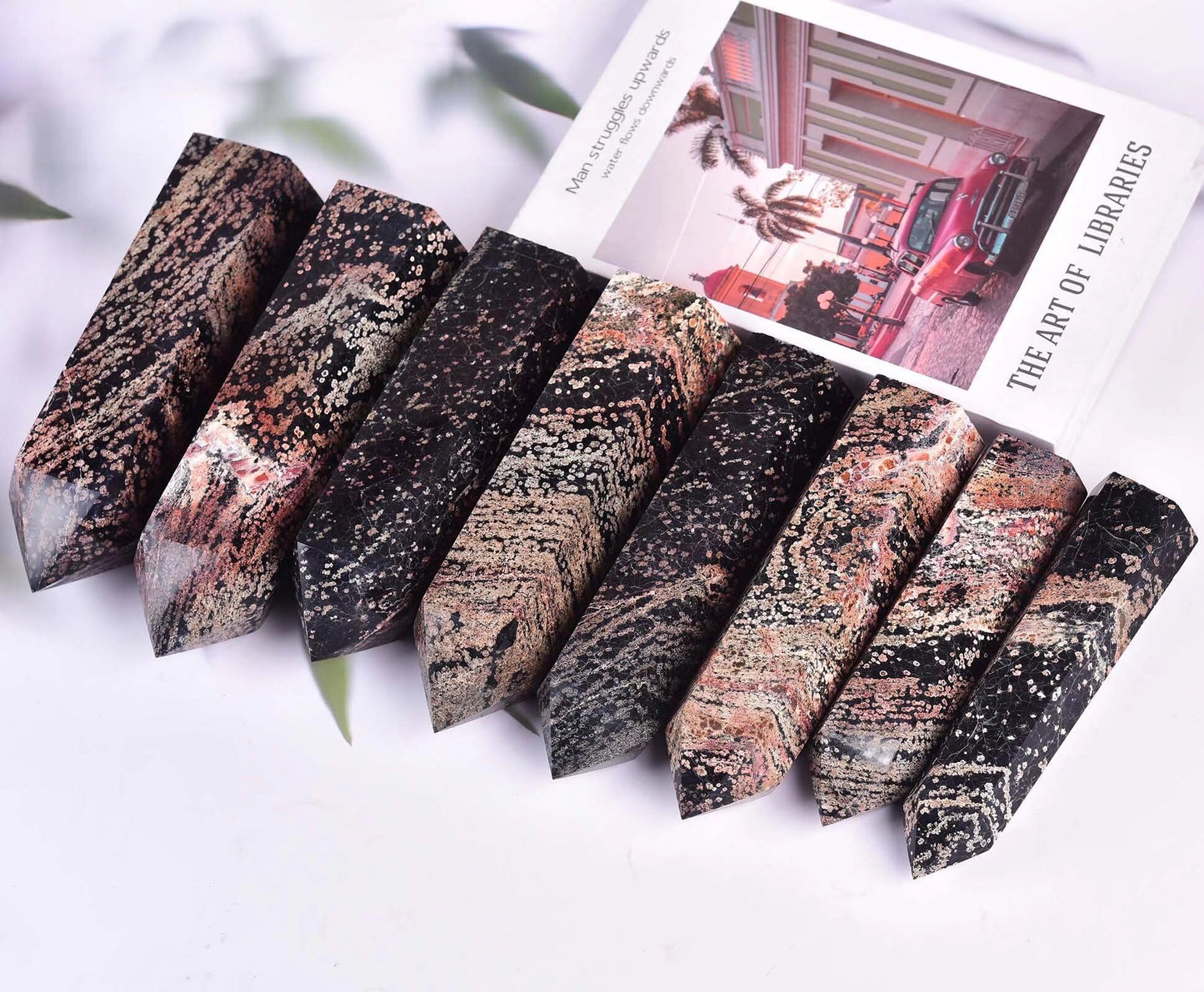 Gold Snowflake Obsidian Stone Tower Obelisk Healing Crystal Wand Large Reiki Meditation Gifts 0.6-1.1 LBS