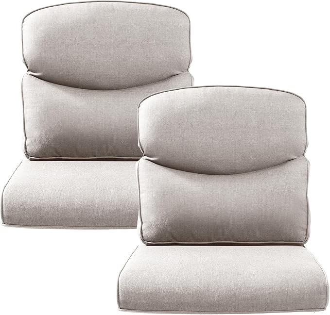 Outdoor Rattan Chair Cushions 2 Packs - Outside High Back Comfortable Thickened Pillow 22x24 with Zipper Cover for Patio Rocking Swivel Chairs Loveseat Sofa – Beige/Crescent