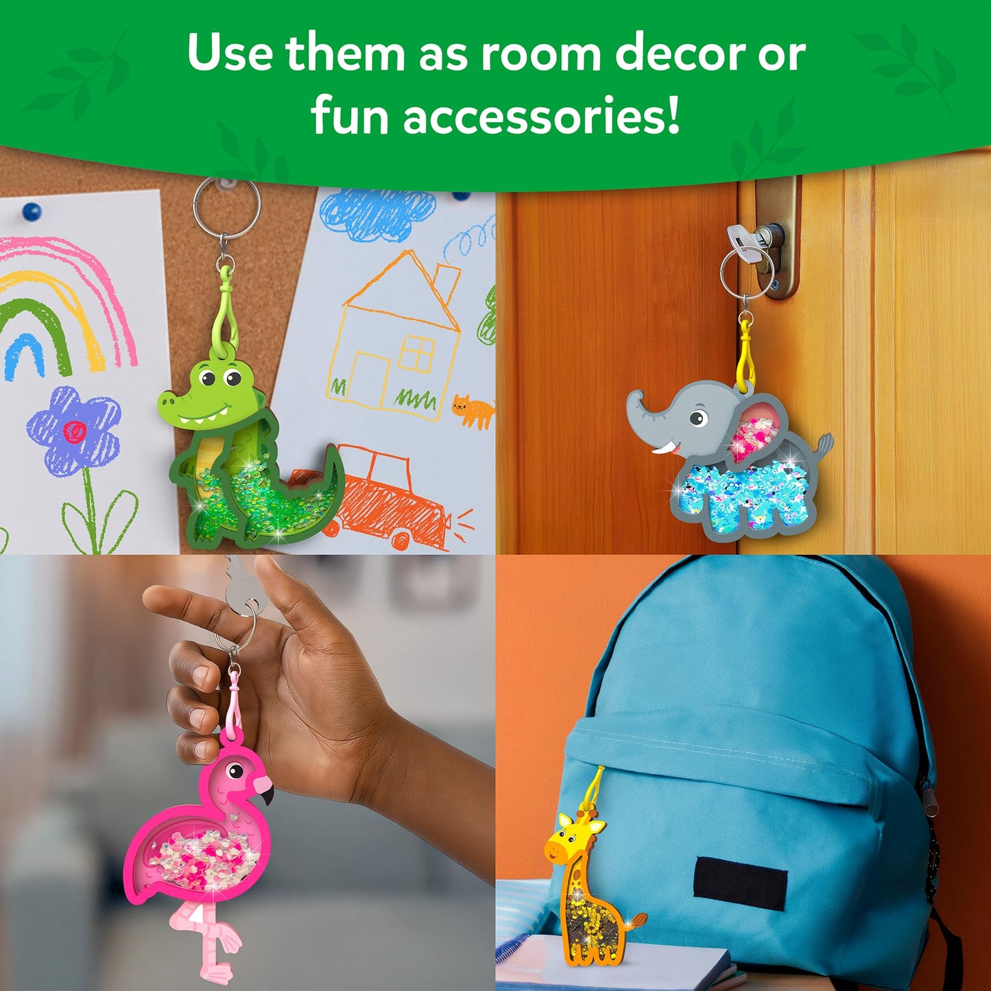 Skillmatics Shake-its – Glitter Craft Kit for Kids, DIY Animal Arts & Crafts with Keychains, Mess-Free Activity, Travel Toy, Birthday Gift for Girls & Boys Ages 4, 5, 6, 7, 8, 9