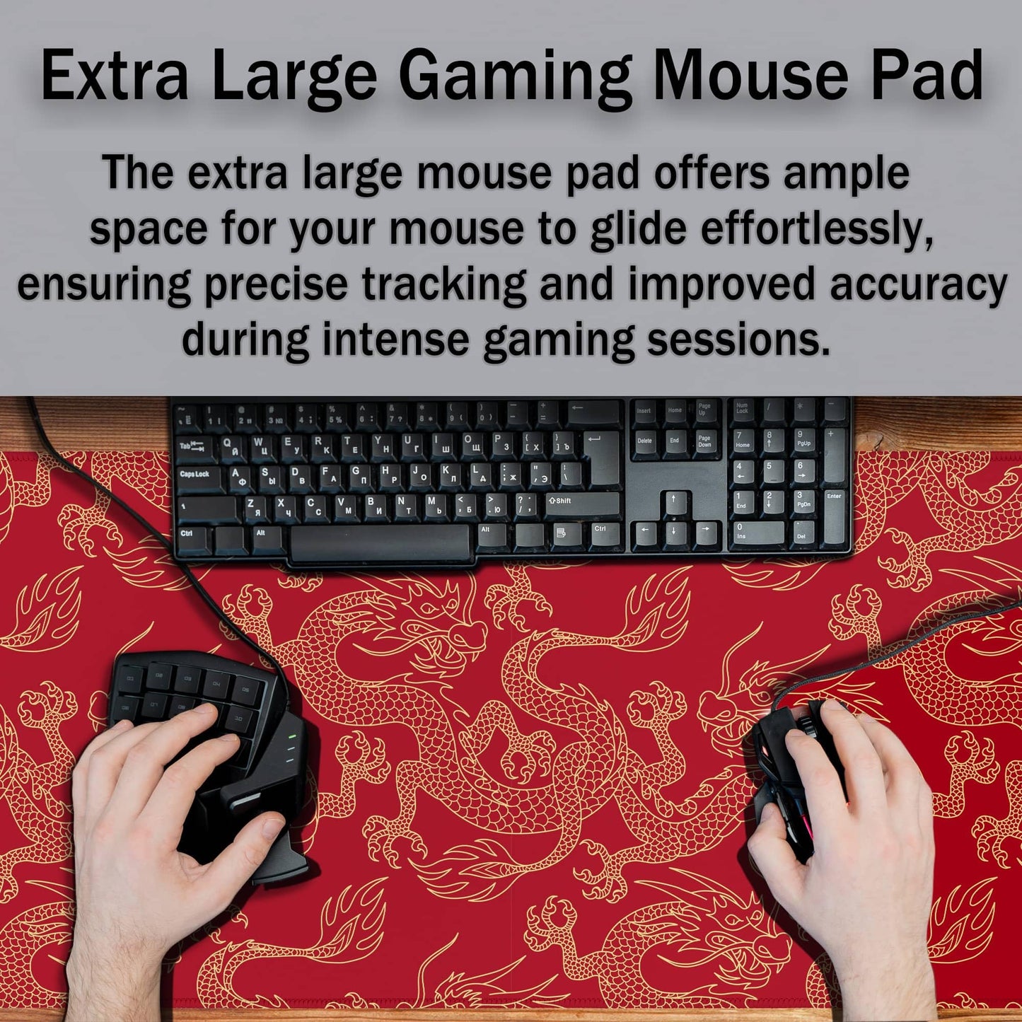 Samgula Keyboard Pad Red, Gaming Mousepad Desk Pad Big Mouse Pads Desk Decor for Men, 900X400 Mouse Pad Waterproof Non-Slip Rubber Base, 35.4 X 15.7 inch for Work/Game/Office/Home Chinese Dragon