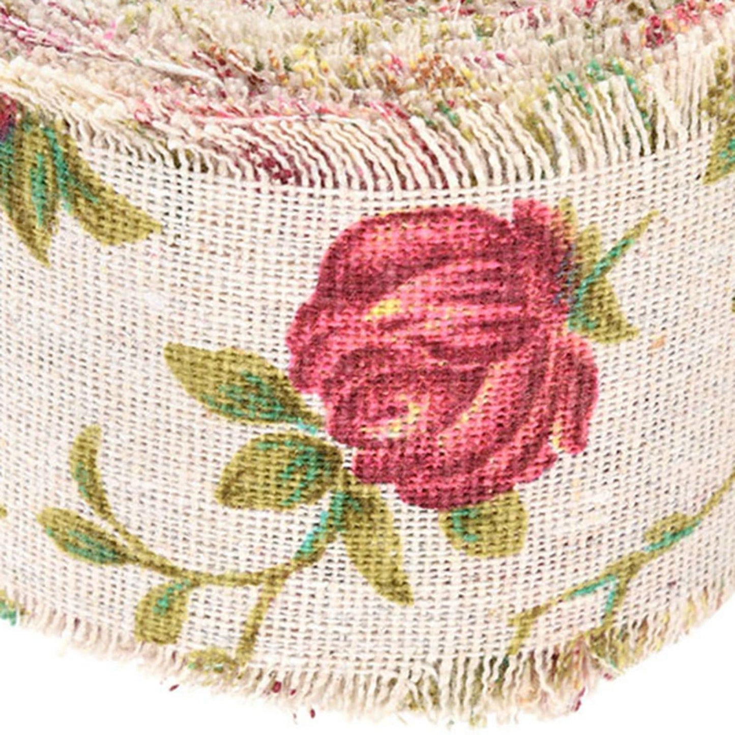 Printed Rose Flower Burlap Ribbon, 10m/32.8ft Hessian Jute Belt Strap Fabric, Wedding Birthday Party Decor, Home Embellishment