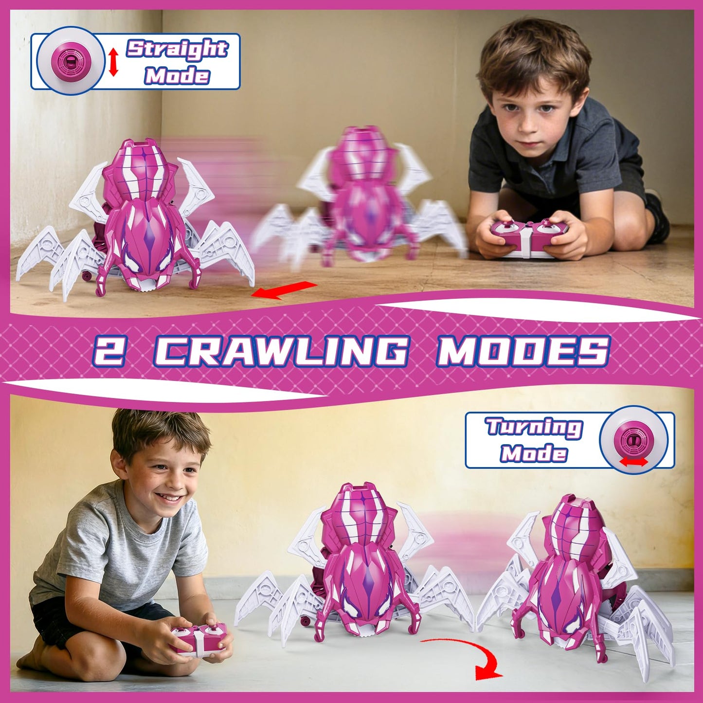 Agard Remote Control Spider Robot Toy - 2.4 GHZ RC Spider Toys, Realistic Remote Control Animal - Kids Easter Gifts Toys for 3 4 5 6 7 8 9 Year Old(Pink White)