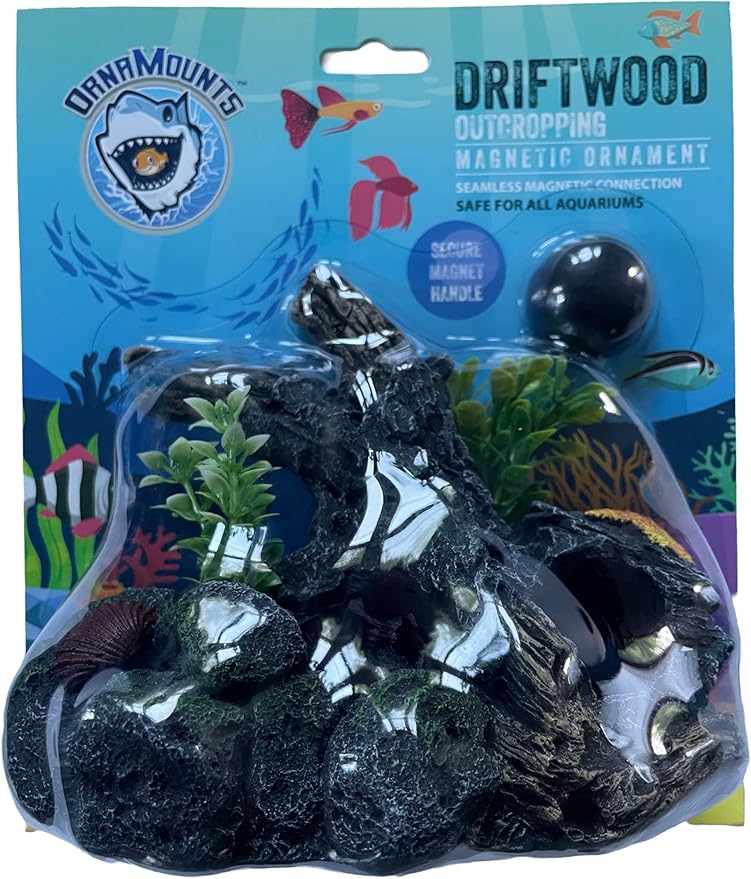 OrnaMounts Aquarium Decor Magnetic Driftwood Outcropping Ornament –Wall-Mounted Fish Tank Accessory