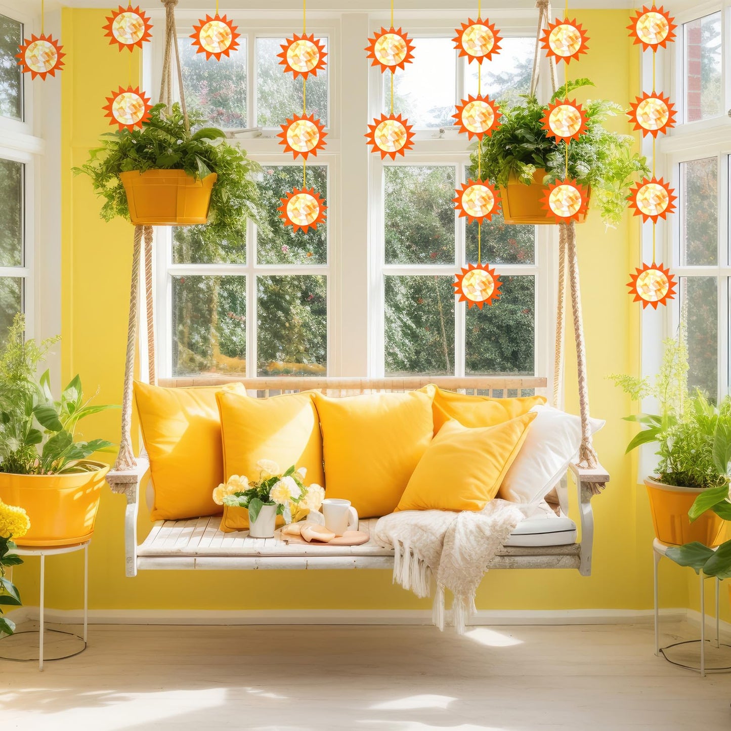 Colarr 24 Sets Sun Crafts Gold Sun Tissue Paper Crafts Kits DIY Summer Hanging Ornaments Suncatcher for Summer Home School Classroom Party Decoration Art Activity
