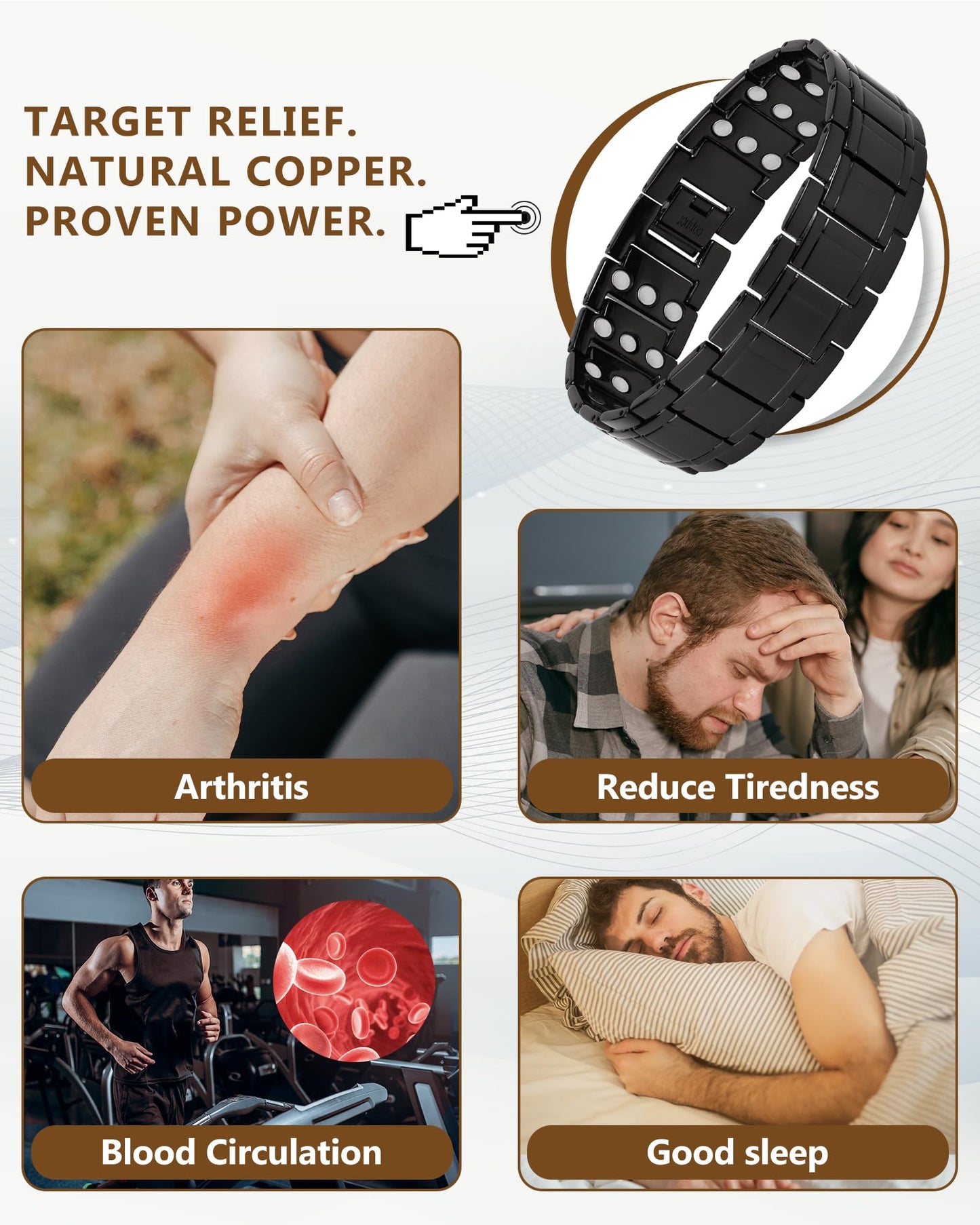 Feraco Copper Bracelet for Men, 3X Strength Magnetic Therapy Cooper Bracelet with Powerful 3800 Gauss Magnets,Copper Jewelry,Black