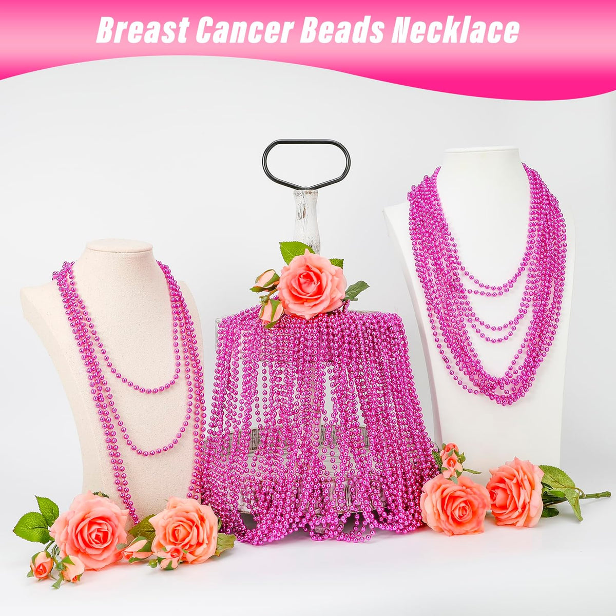Breast Cancer Awareness Accessories - 100PCS Beads Bulk Decorations, Awareness Toy Necklaces, Party Parade Supplies Favors Stuff