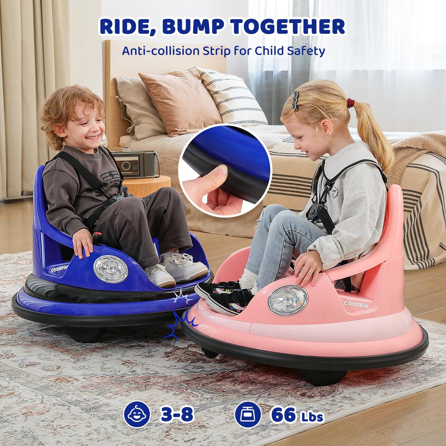 ELEMARA Bumper Car, 1.9MPH Max, 12V Electric Car for Kids W/Parent Remote, Bluetooth Ride on Toys, Ride on Car W/2-Speed, 2 Driving Mode, 360°Spin, Music,5 Lighting Mode, DIY Stickers, Blue