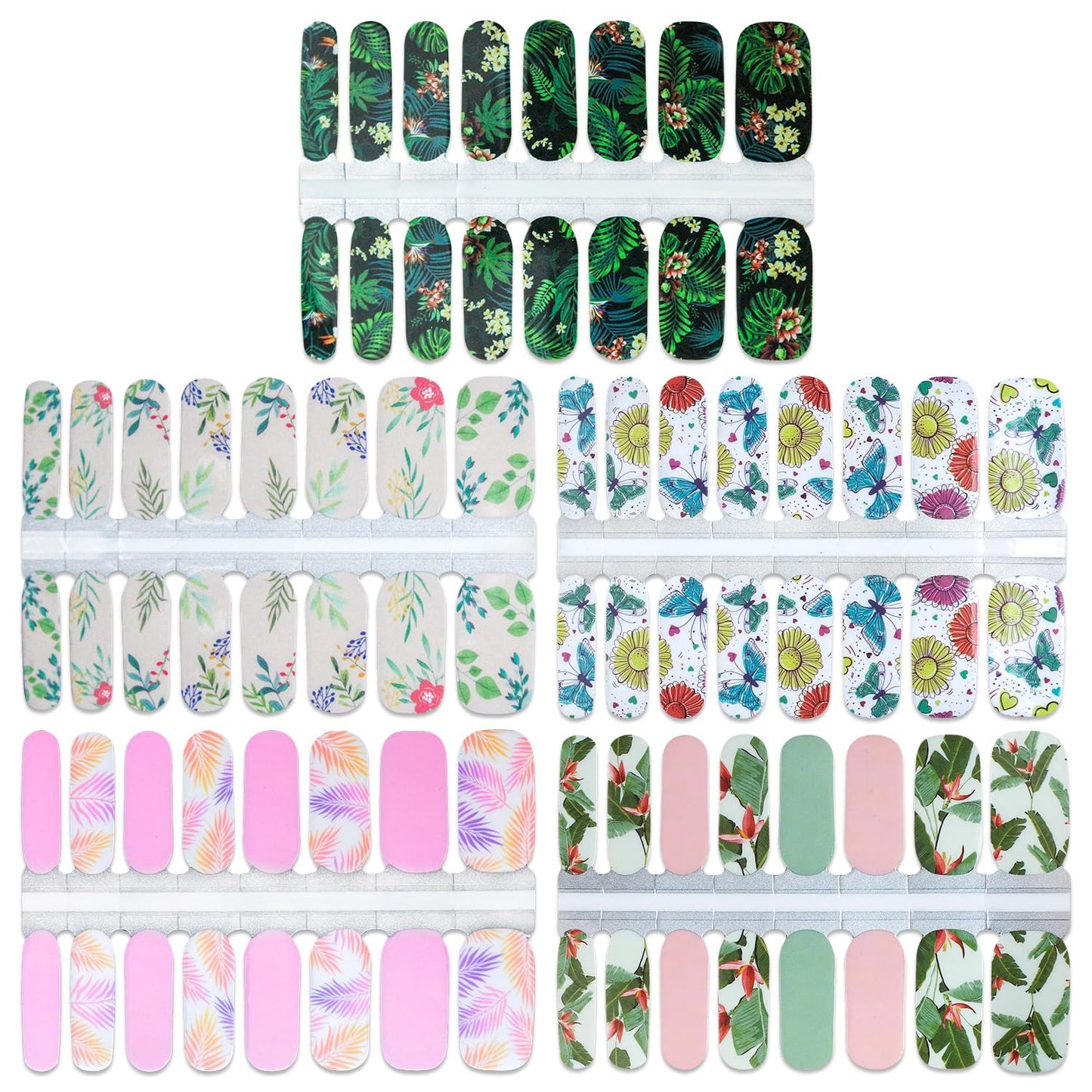 Nail Wraps for Women, DANNEASY 5 Sheets Leaf Nail Polish Strips Self Adhesive Sticker Nail Polish Gel Nail Strips Nail Accessories with Nail File, Cuticle Stick