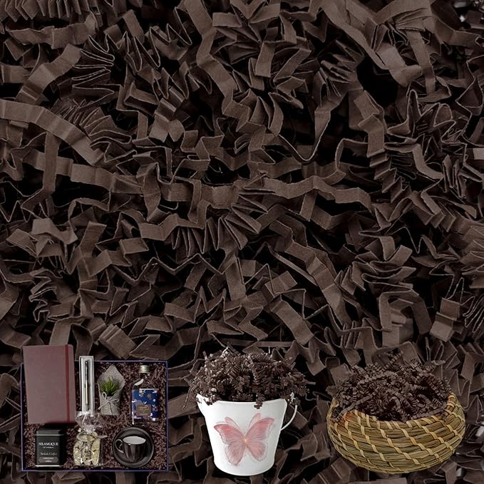 Deep Coffee Crinkle Cut Paper Shred Filler 2LB – Basket Stuffing & Gift Wrap Shredded Paper for Halloween, Christmas, Birthdays & More