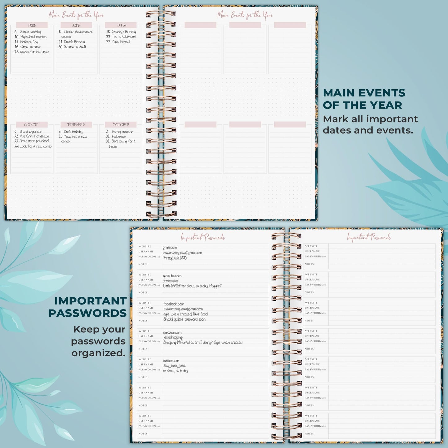 PLANBERRY Large Hourly Schedule Planner Premium – Undated Organizer for Productivity, Time Management & Budget, 8x10.4″ (Tropical Forest)