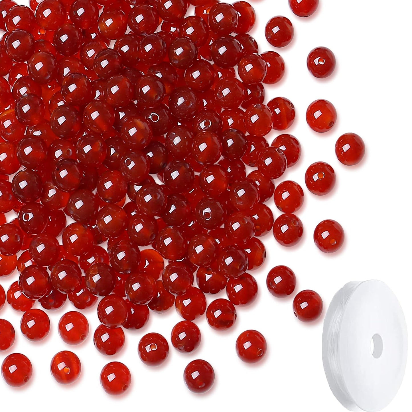 NUKAYAI Natural Carnelian Beads 100Pcs 8mm Red Crystal Beads Loose DIY Round Stone Bead for Bracelet Necklace Earrings Making