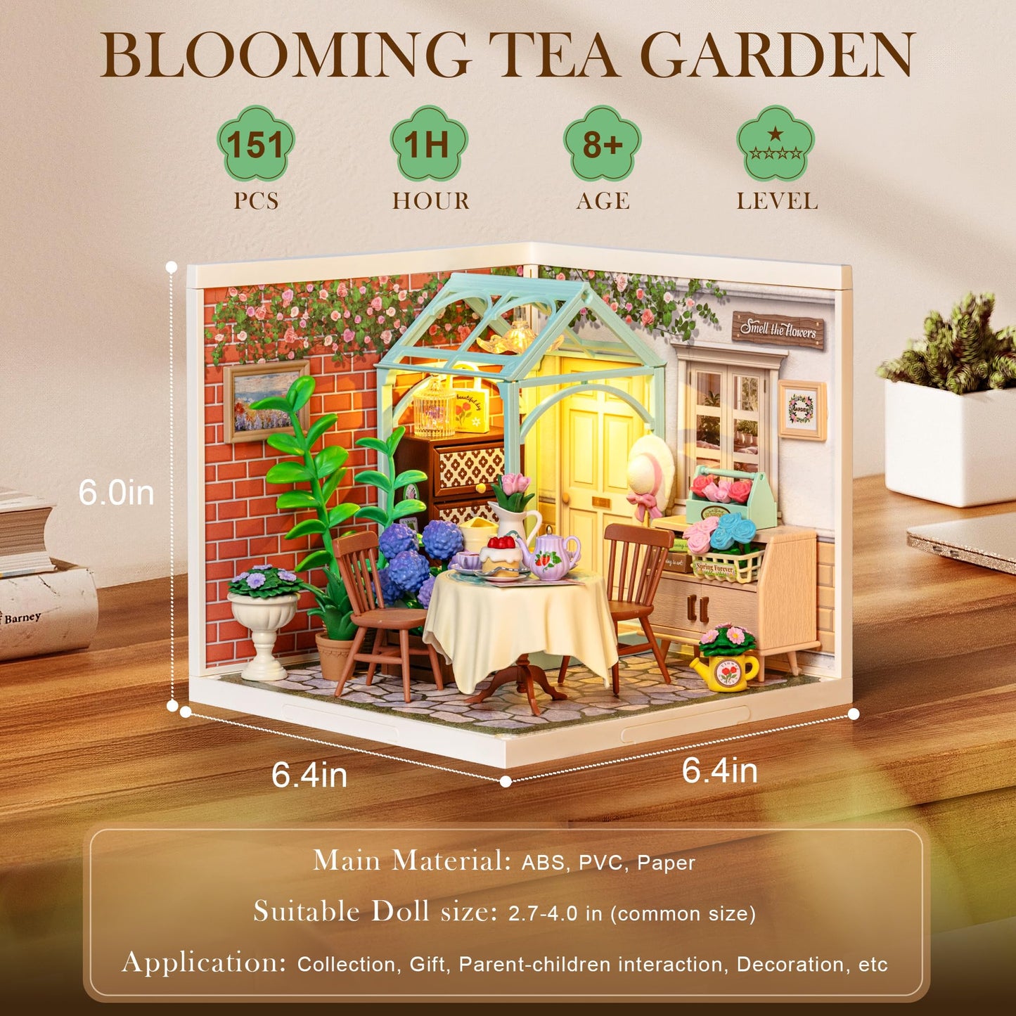 Rolife Super Creator-DIY Plastic Miniature House for Adults, Mini Blocks Model Kit Building Set for Teens 8-12, DIY Crafts/Hobbies/Building Blocks Toys for Teens&Adults (Blooming Tea Garden)