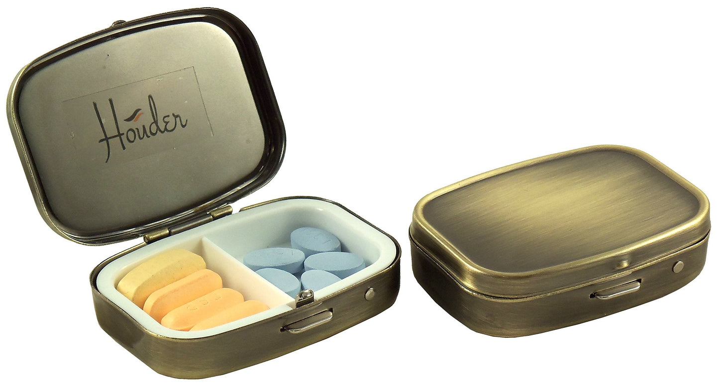 Classy Brass Pill Box - Decorative Pill Case with Gift Box - Carry Your Meds in Style (Rectangular)