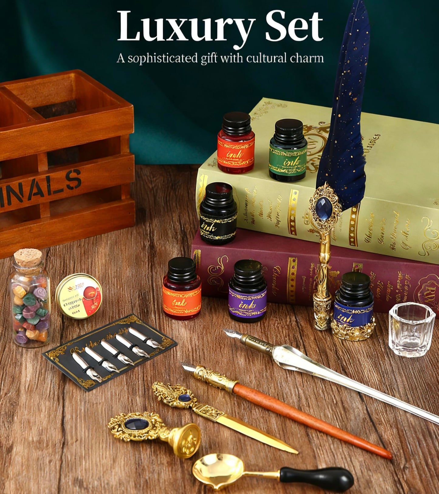 Calligraphy Pen Set Feather Pen & Ink Kit with Glass Pen and Wax Seal Stamp | For Beginners & Writing Enthusiasts | Valentine's Day Easter Anniversary Birthday Gift