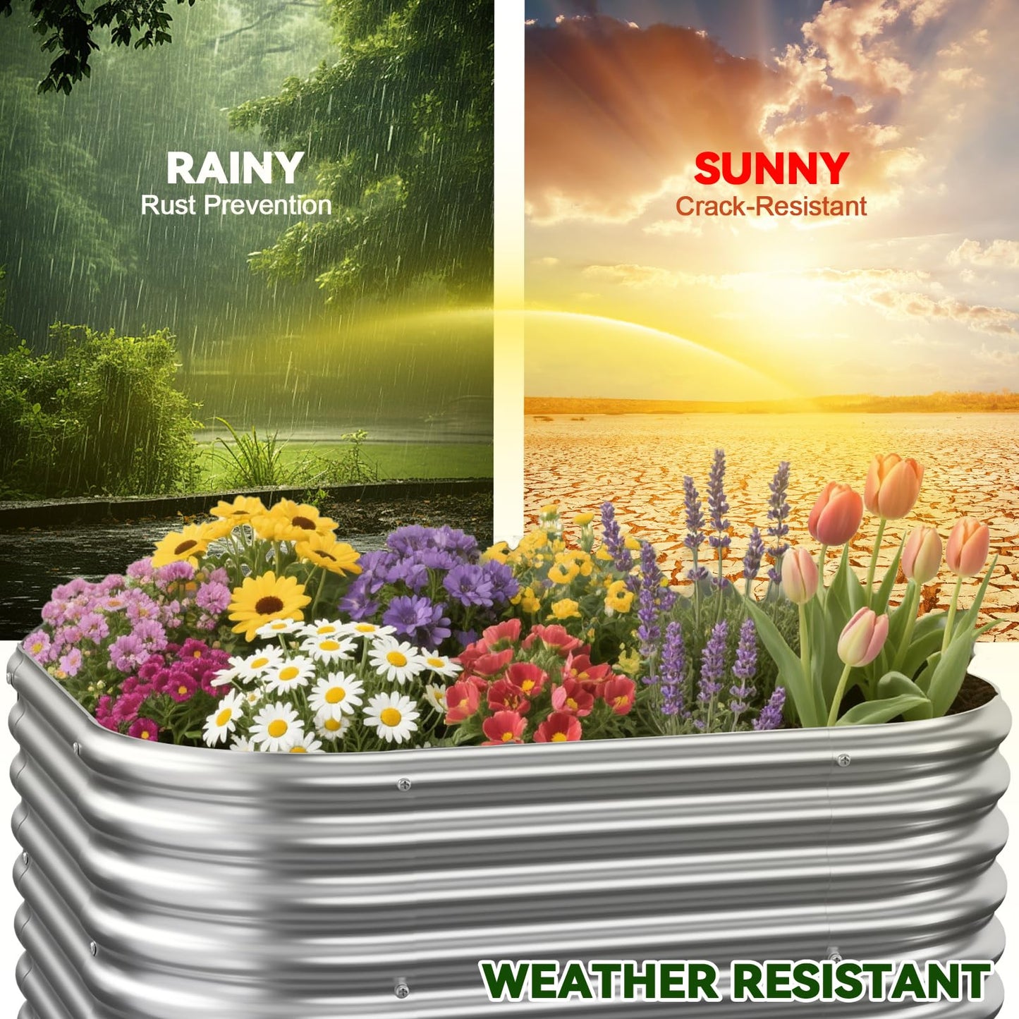 CATMANOR 4 Pack 2x2FT Corrugated Galvanized Steel Raised Garden Bed Outdoor, Metal Above Ground Garden Bed for Vegetables and Flowers, Raised Beds for Gardening-2x2FTx10Inch