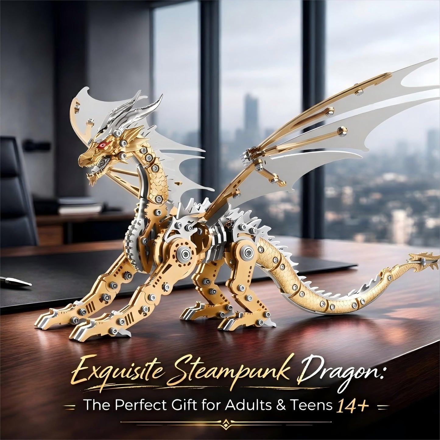 3D Metal Dragon Model Kit for Adults, Mechanical Pterosaur Puzzle, DIY Assembly Steel Model, Challenging Building Kit, Unique Gift for Men Desk Decor