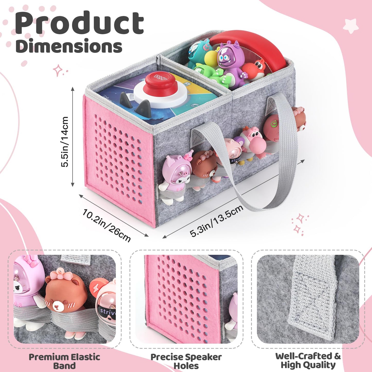 Carrying Case for Toniebox Starter Set and Tonies Figurines, Travel Felt Cloth Musical Toy Folding Bag for Toniebox 2 & Accessories (Pink)