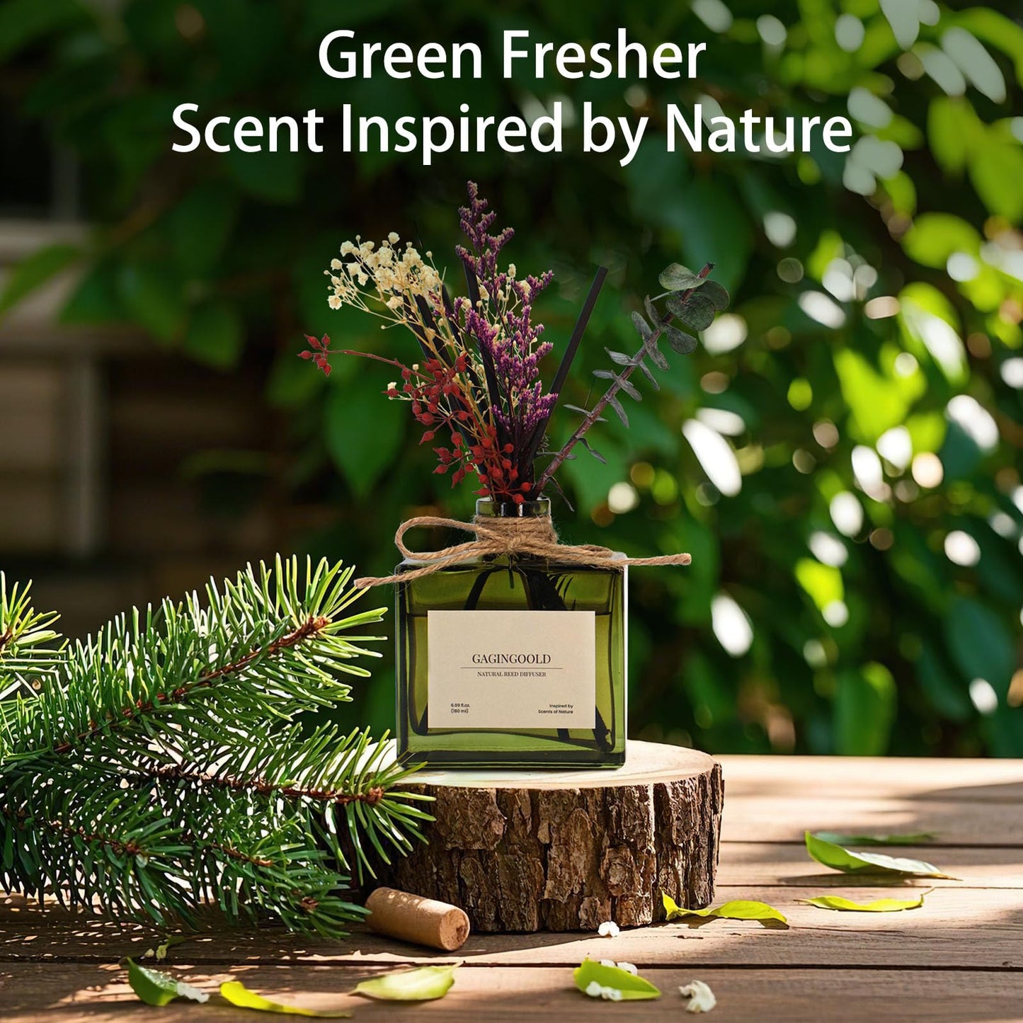 GAGINGOOLD Reed Diffuser, 6.09 oz Earthy Sandalwood Scent Diffuser with Sticks & Dried Flowers, 120 Days Long Lasting diffusers for Home, Elegant Fragrance for Bathroom Bedroom Office Decor Air Fresh