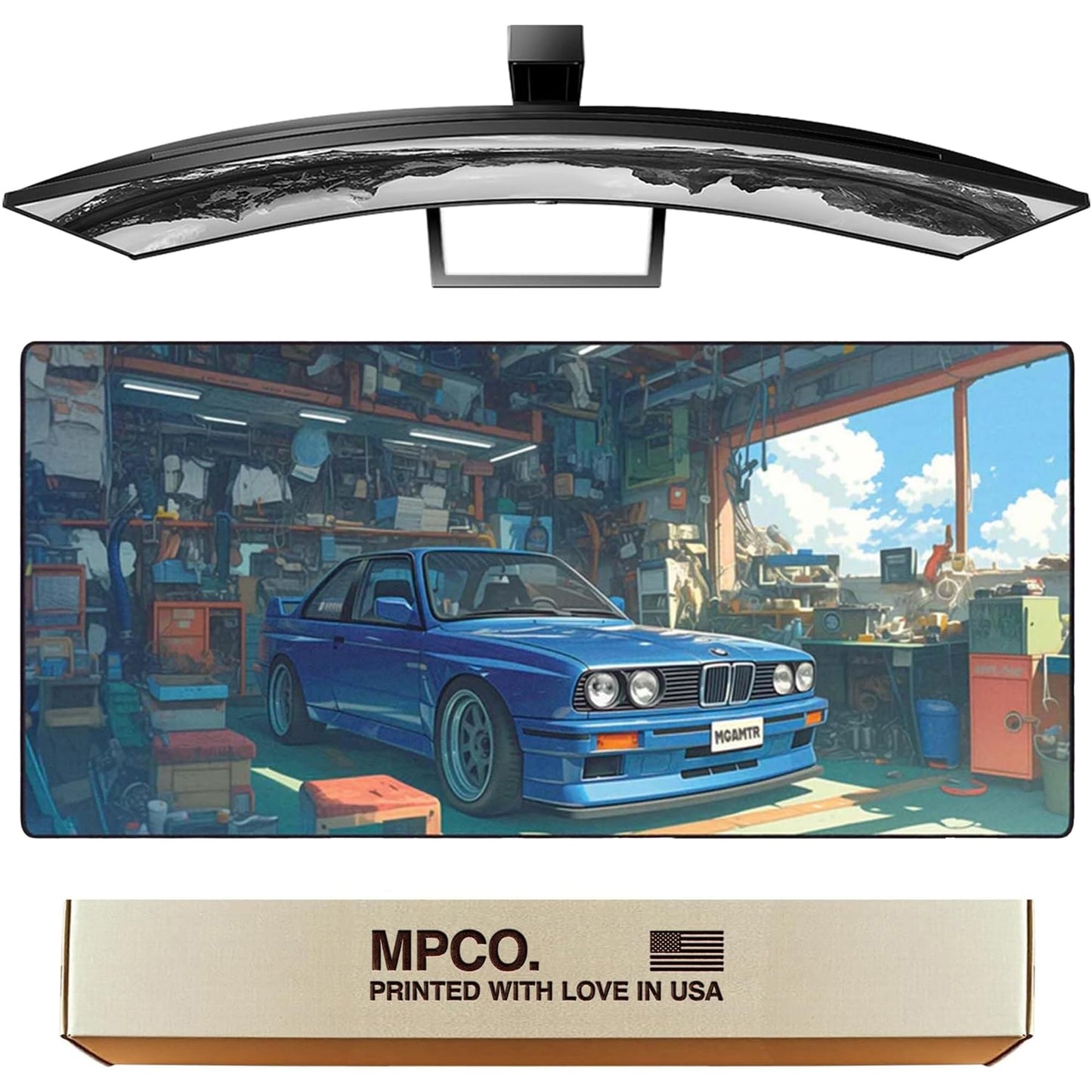 MPCO. Original Large Gaming Desk Mat – 36" x 17" Duraglyde Manga Motors Benjis-BMW Full Desk Mouse Pad for Smooth Precision – Non-Slip, Washable Extra-Large PC Mouse Pad for Gaming Sessions