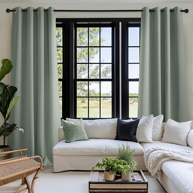 NICETOWN Room Darkening Draperies Curtains Panels, 2 Panels Sage Green W52 x L90