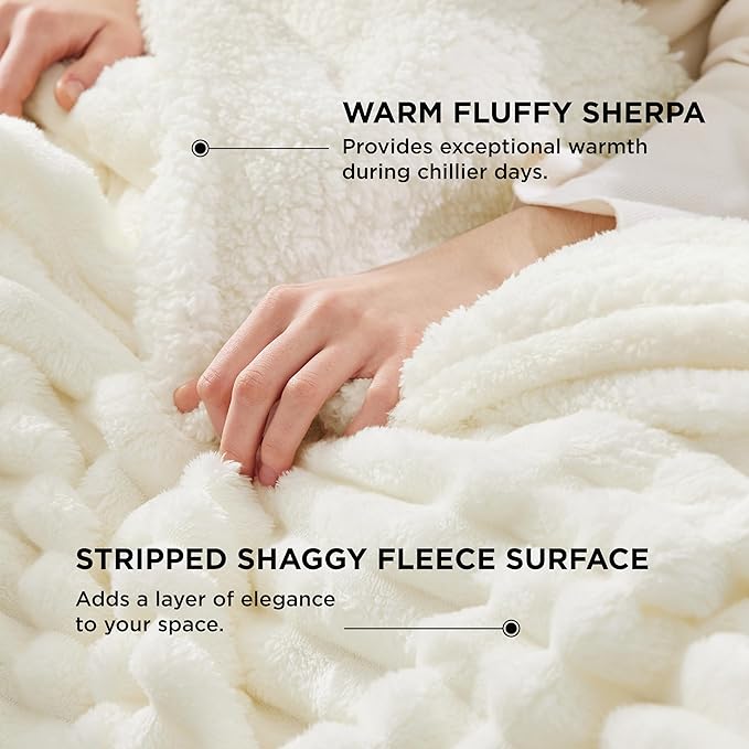 Bedsure Sherpa Throw Blanket for Couch - Super Soft, Cozy Fleece Thick Warm Blanket for Winter, GentleSoft Plush & Fluffy Throw Gift for Women, Room Decor, White, 50x60 Inches
