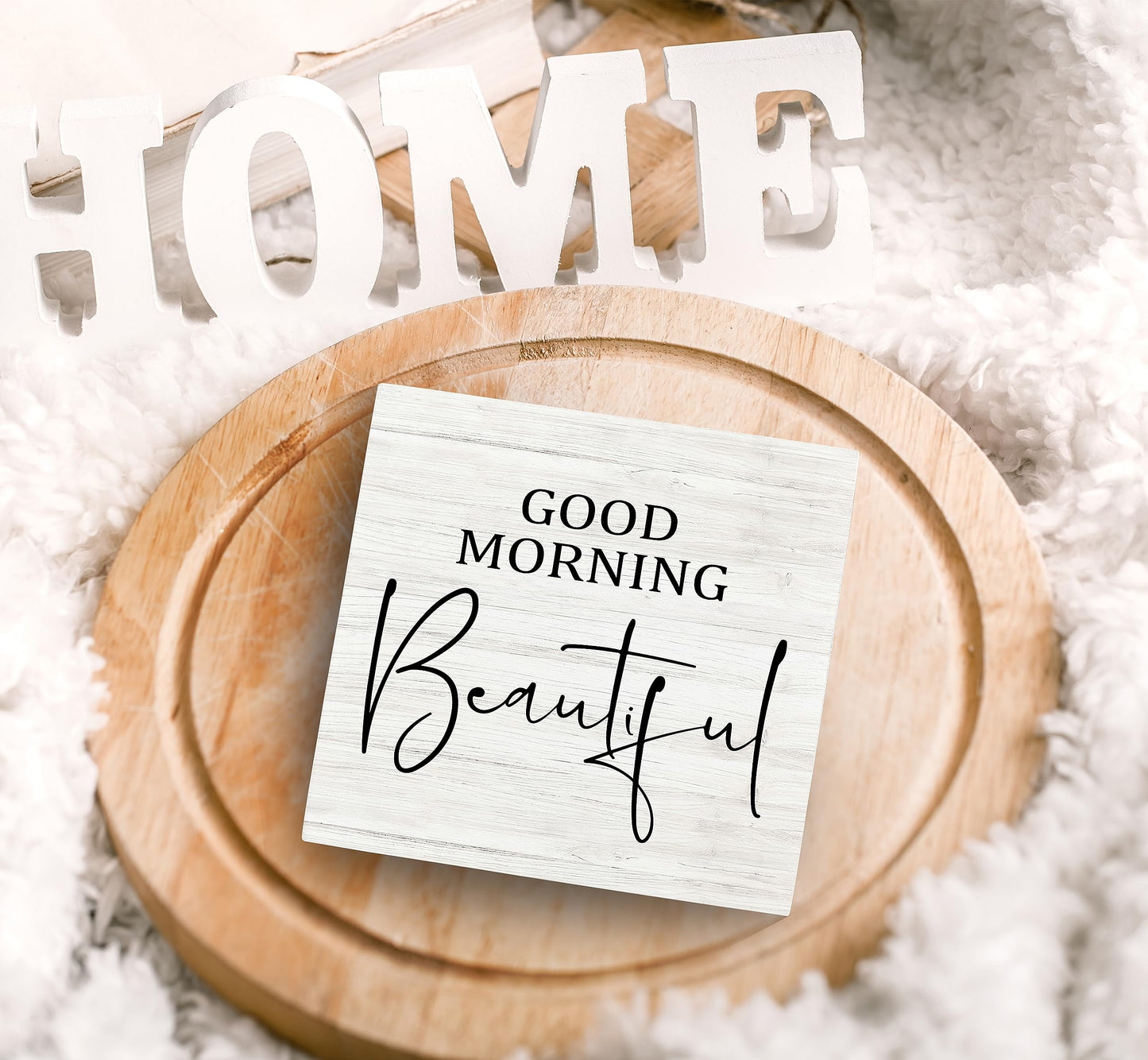 SRADMO Good Morning Beautiful Wood Box Sign Desk Decor,Rustic Wooden Block Box Sign Decoration For Home Bedroom Bathroom Shelf Table Decor