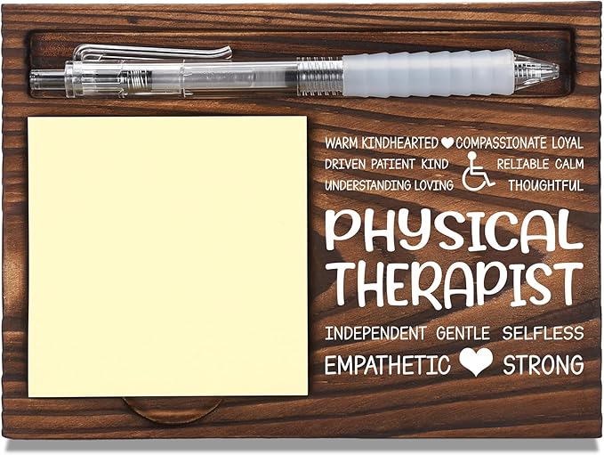 Physical Therapist Appreciation Gifts, Thank You Gift for Physical Therapist, PT Office Coworkers Staff Appreciation Gifts, Sticky Note Holder Wooden Notepad & Pen Holder 6.5" x 4.7" - FTA269