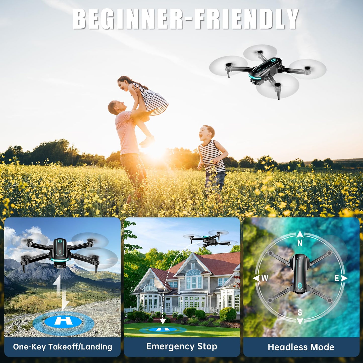 Drone with Camera for Adults and Beginners, 1080P HD FPV Foldable Mini Drone for Kids, 2 Batteries, Carrying Case, Trajectory Flight, Gravity Control, One-Key Takeoff/Landing, 360° Flip, Toys for Gift