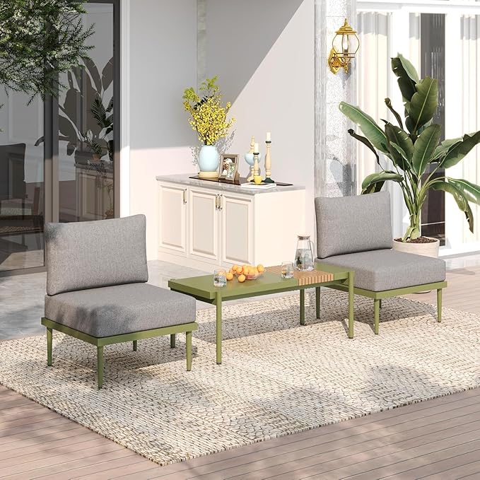 Sundale Outdoor 2 Pieces Patio Sofa Set, Metal Outdoor Sectional Loveseat with 6 Inch Olefin Cushion, All-Weather Modern Patio Chair Sets for Porch, Balcony