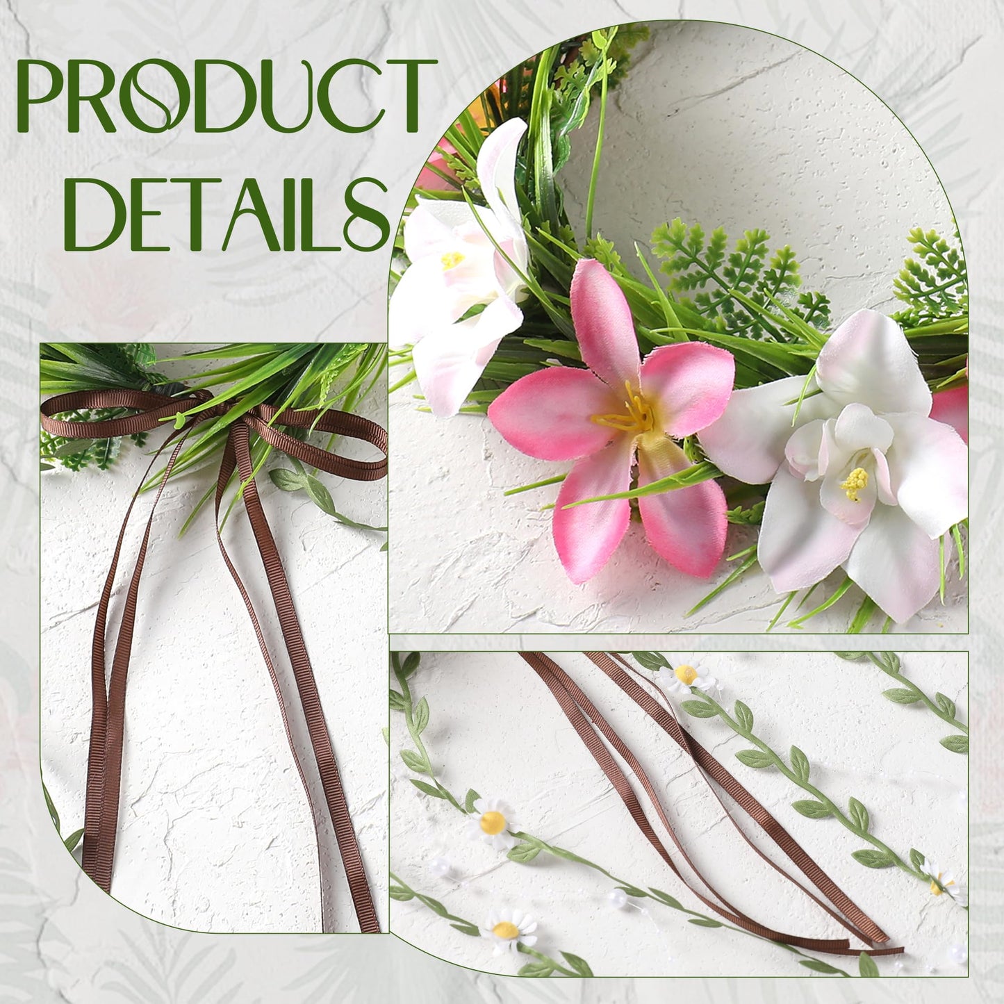 KorViSHOW Hawaiian Flower Crown Headbands, Pink Tropical Floral Headpiec, Artificial Hawaii Orchid Floral Headband with Daisy Vine for Women Summer Beach Hula Dress Up Accessory Party Favor Supplies