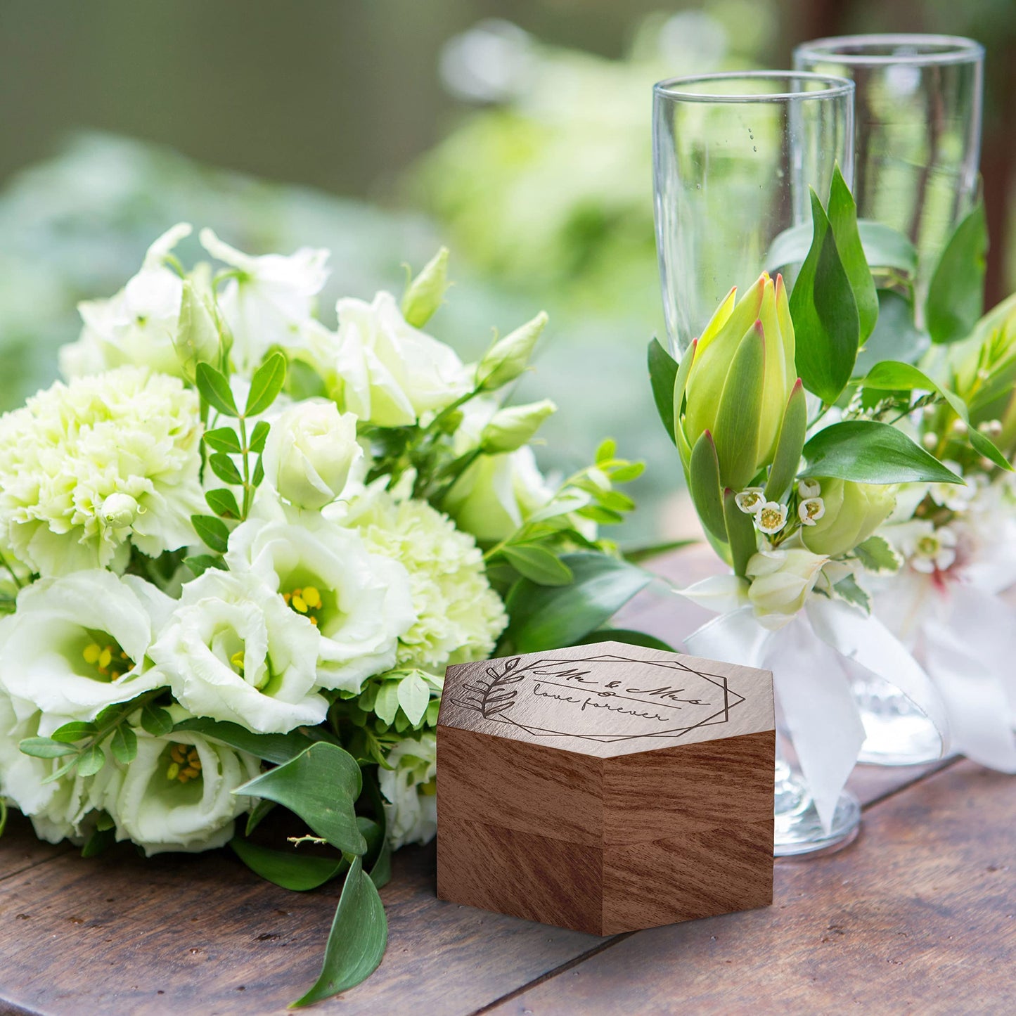 Rustic Wedding Ring Box for Wedding Ceremony Registry 2 Slots | Wooden Ring Holder for Ring Bearer Box & Ring Bearer Pillows | Engagement Ring Box for Proposal, Jewelry Box & Jewelry Organizer Gifts