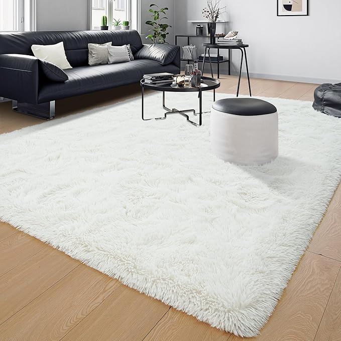 Tepook Super Soft Fluffy Rug for Bedroom, Modern Shaggy Fuzzy Kids Rugs for Living Room, Plush Indoor Nursery Home Decor Dorm Carpet with Non-Slip Bottom, Cream White, 4 X 6 Feet
