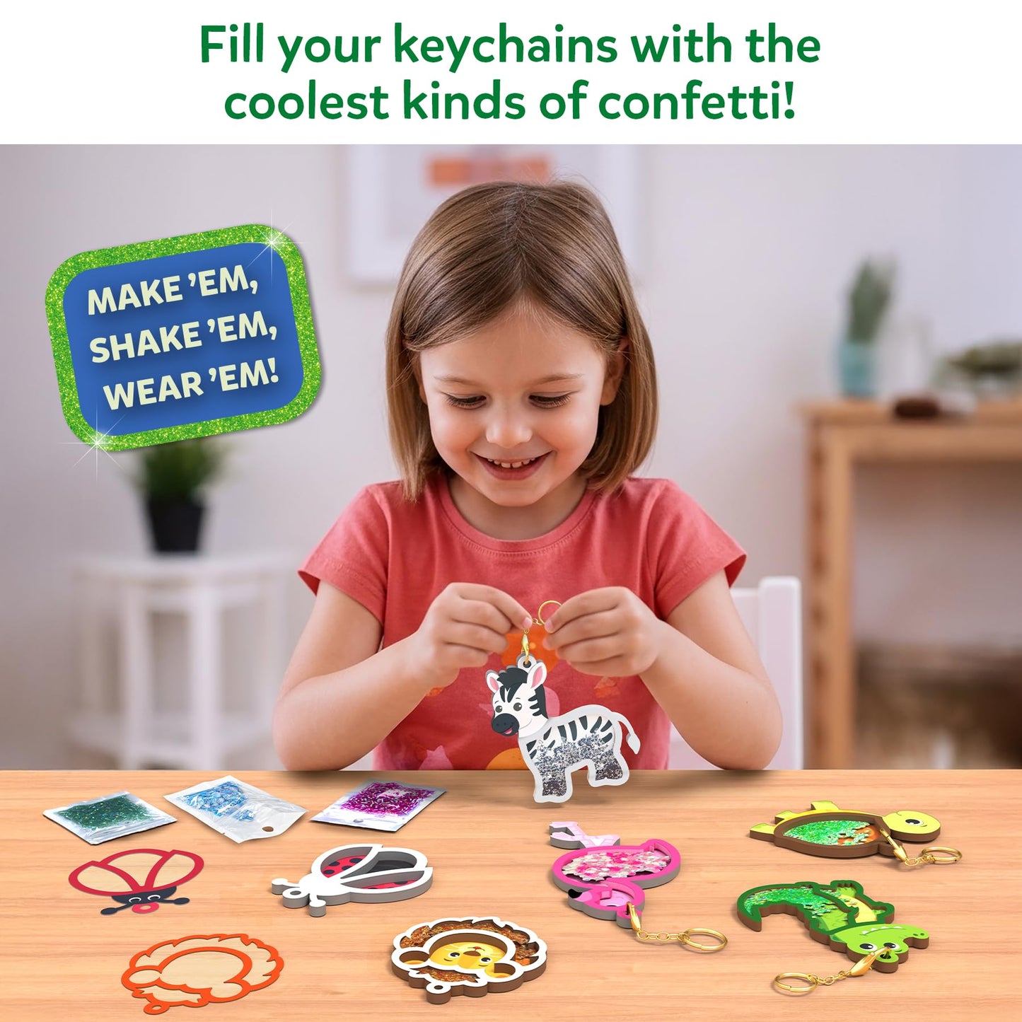 Skillmatics Shake-its – Glitter Craft Kit for Kids, DIY Animal Arts & Crafts with Keychains, Mess-Free Activity, Travel Toy, Birthday Gift for Girls & Boys Ages 4, 5, 6, 7, 8, 9
