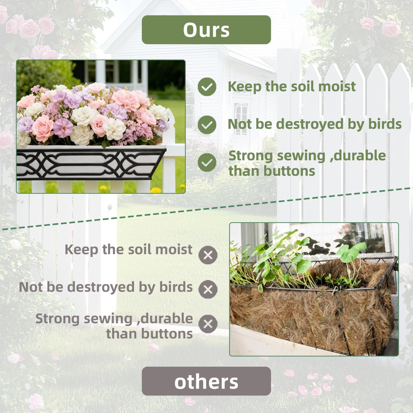 Railing Planter Box, Window Planter Box 24 Inch 2 Pack, Metal Hanging Flower Boxes with Non-Woven Fabric Liner, Adjustable Brackets for Deck Railing, Fence, Balcony, and Porch, Black