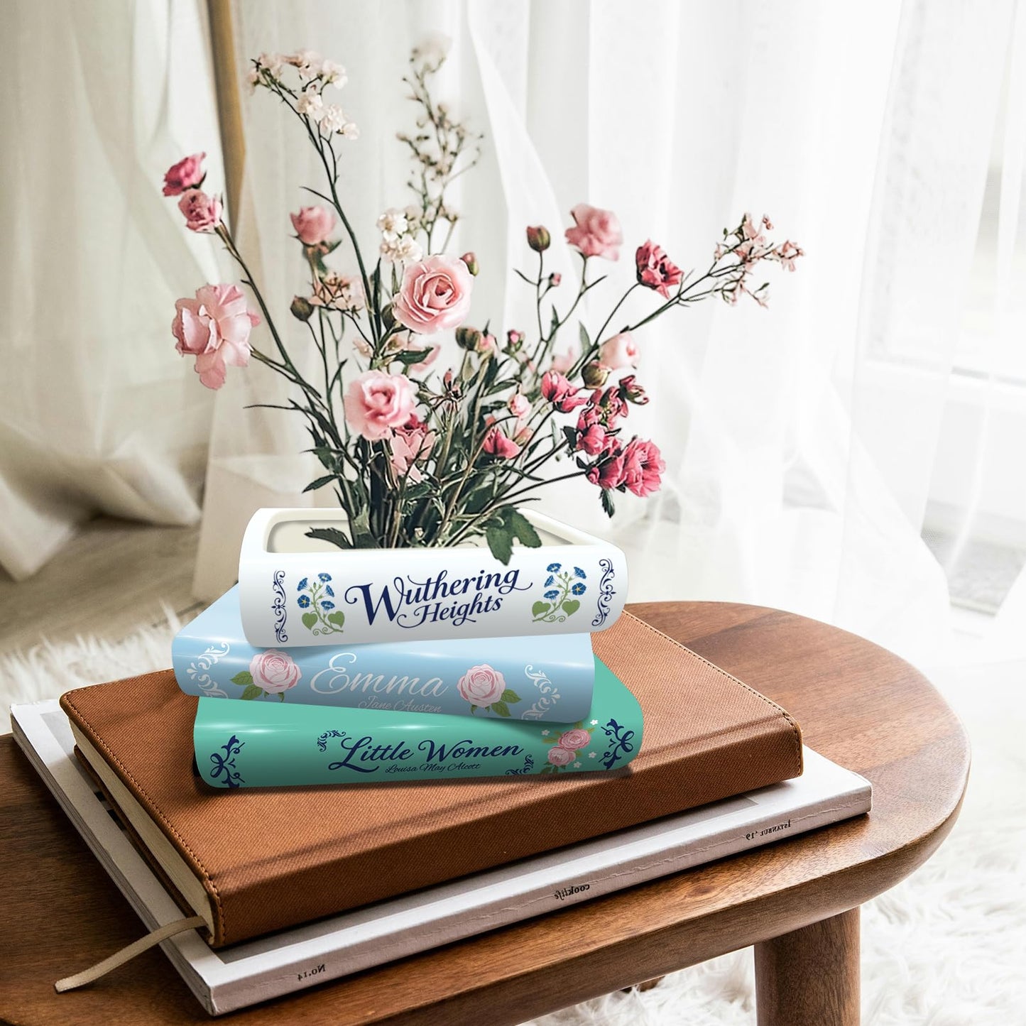 GLASSWINDS Book Planter, Unique Ceramic Book Vase for Flowers, Book-Shaped Decorative Planters, Cute Bookshelf Decor, Ceramic Planter Pot with Drainage Hole, Gifts for Books Lovers, Books Storage Box