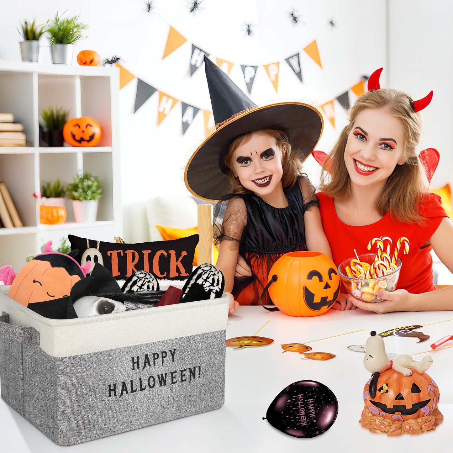 Lukeline Halloween Boo Basket with Handles, Personalized Trick or Treat Storage Baskets Organizer, Halloween Basket Gifts Organizing for Home Decor (HALLOWEEN)