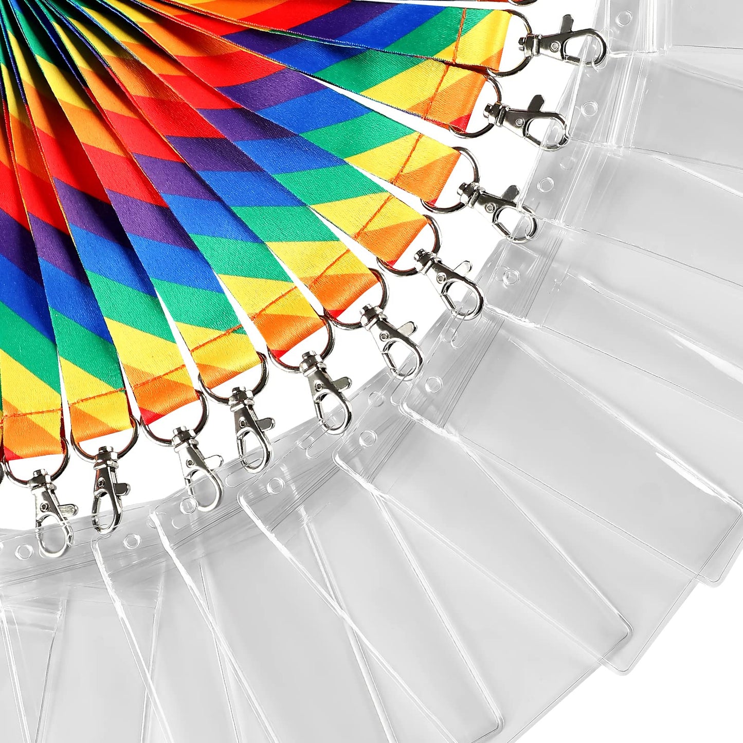 YOYOGO 12 Pack Rainbow 6-Color Lanyard with Waterproof ID Card Holder, Durable Lanyard with Badge ID Card Holder.Diagonal