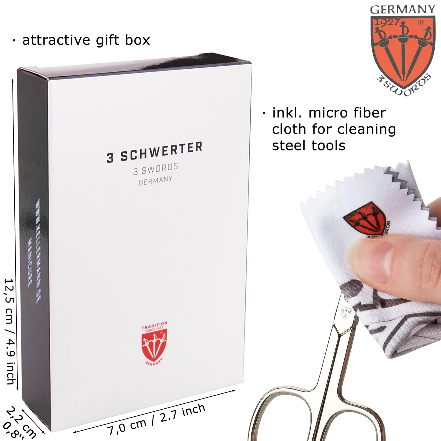 3 Swords Germany - Brand Quality 6 piece Manicure Pedicure Grooming kit Set - Scissors, Metal and Glass Nail File, Clipper, Tweezers with Synthetic Leather case - red/red Tools