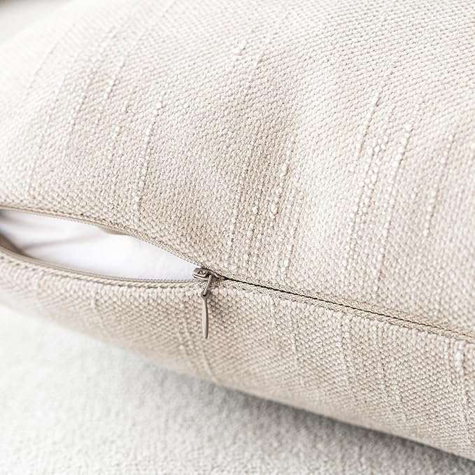 Foindtower Pack of 2 Soft Textured Throw Decorative Pillow Covers Square Accent Solid Cushion Cover Cozy Farmhouse Pillow Case with Zipper for Couch Sofa Bedroom Living Room 20x20 Inch, Light Beige