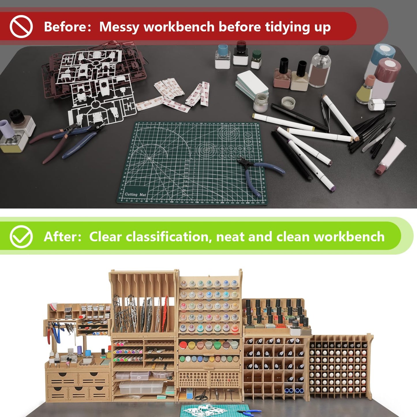 Bucasso Paint Rack Organizer with 49 Holes Suitable for 10ml TAMIYA/10ml MR HOBBY/18ml MR HOBBY, Model Tool Storage with MDF Material, Craft Paint Holder Rack GK13