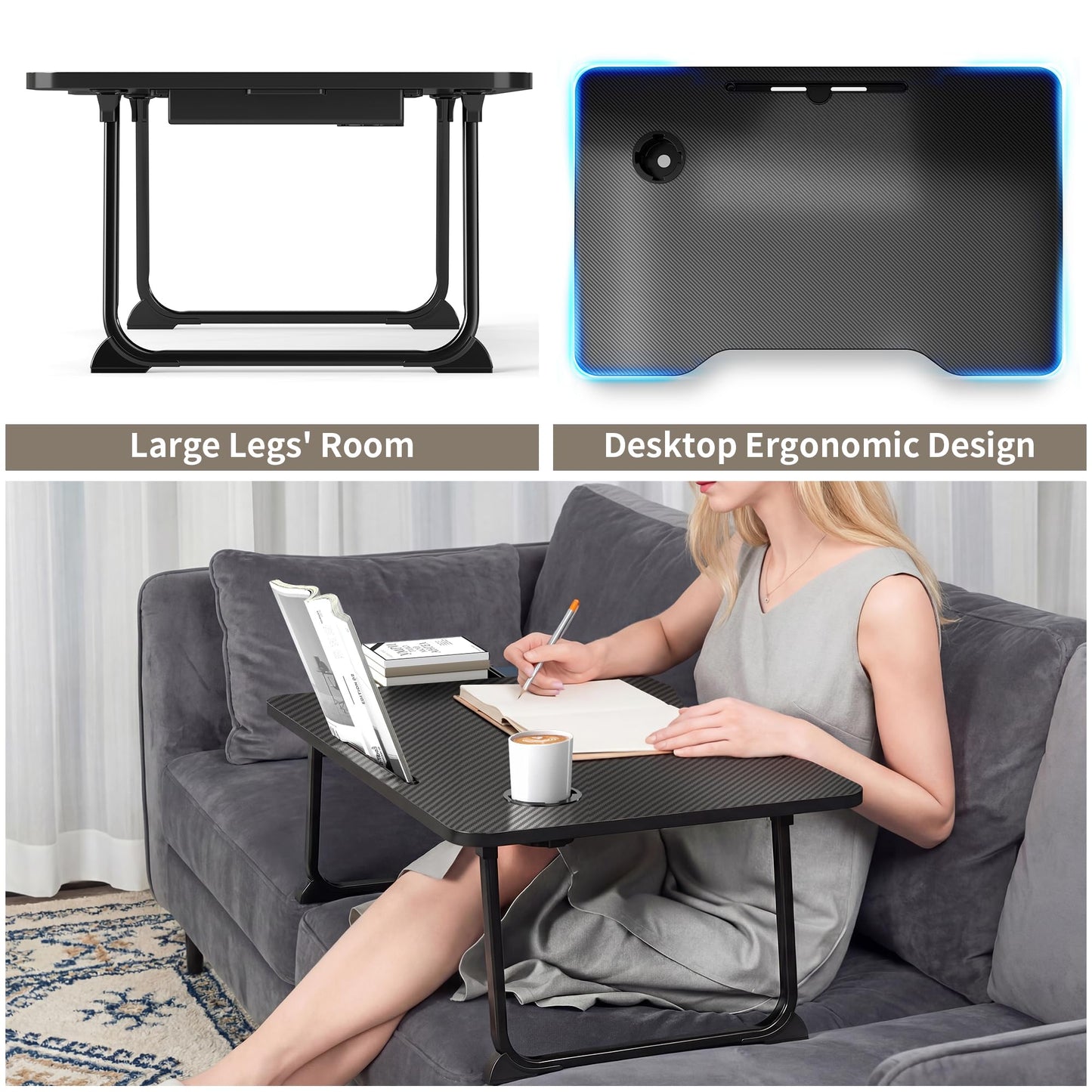 SINKONG Lap Desk for Adults - Portable Foldable Bed Desk Tray Table Laptop Stand with Storage Drawer/Cup Holder,for Working Reading Writing Eating,Watching Movies for Bed Sofa Couch Floor