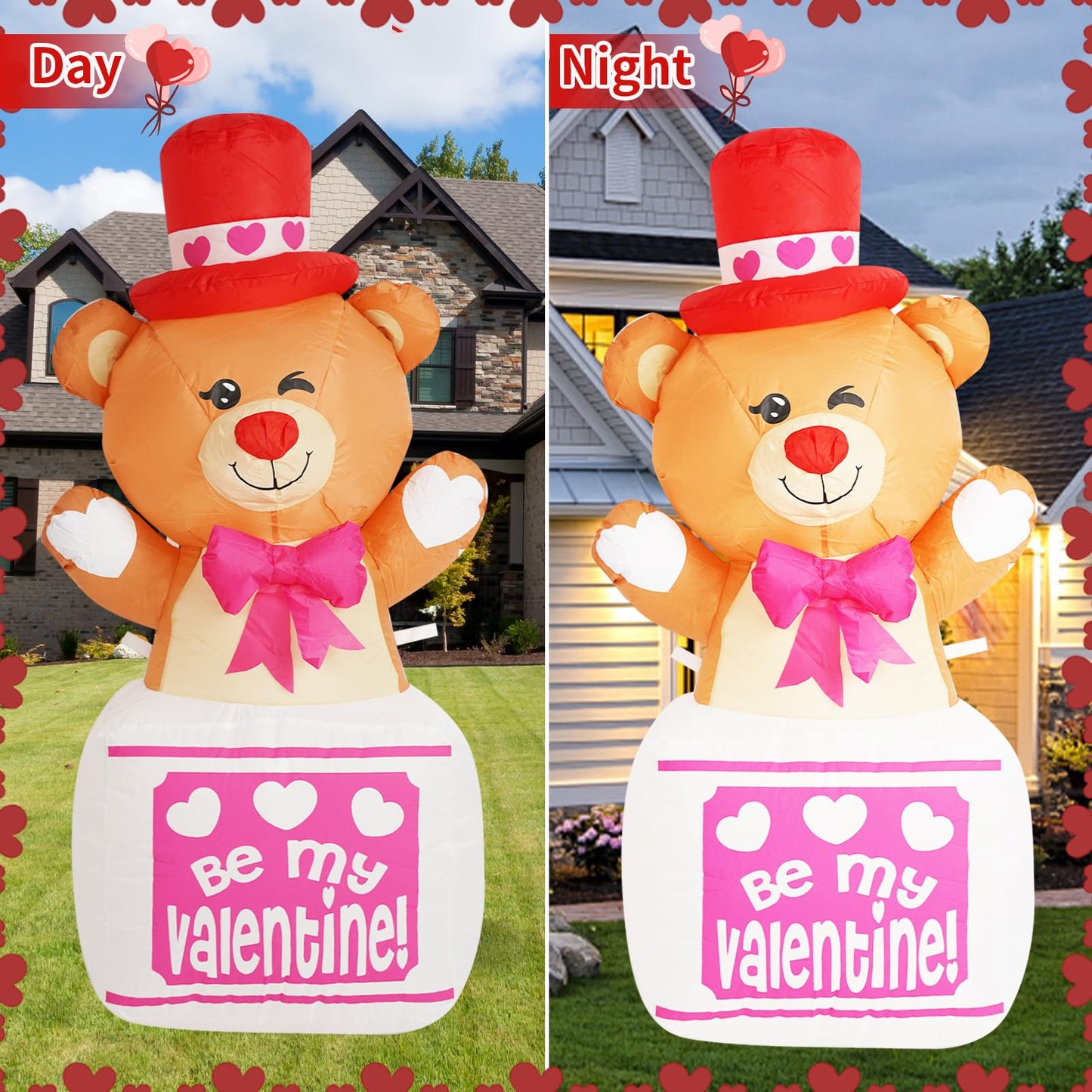 InfleasJoiy 4FT Outdoor Inflatable Decoration with LED Lights, Holiday Celebration Decorations for Yard, Lawn and Patio InfleasJoiy 4FT Bear Standing on Gift Box