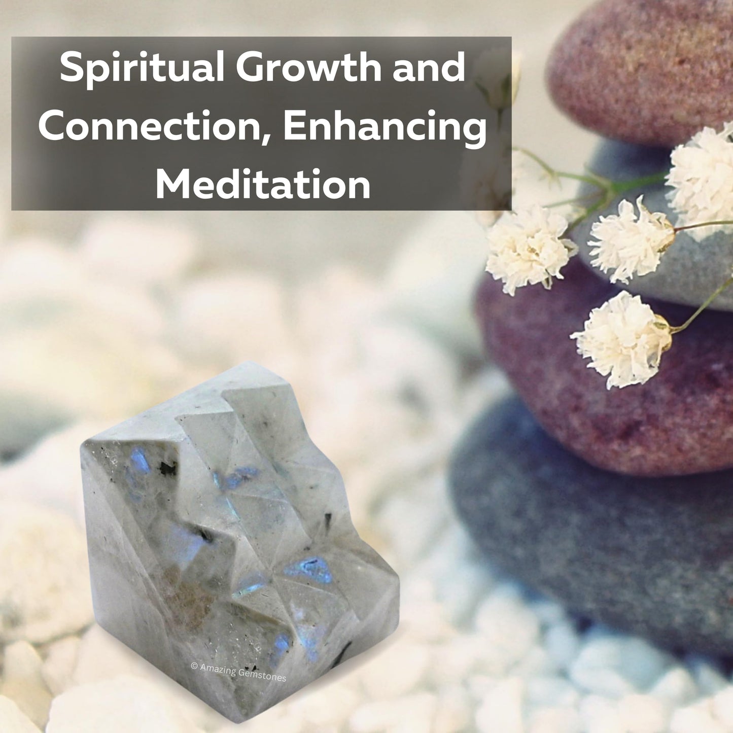 Amazing Gemstone Rainbow Moonstone Crystal Pyramid with 9 Pyramid Plate Bottom - 1" Mini Pyramid Figurine of Natural Stone Pyramid for Meditation,Reiki,Chakra Balancing Vastu Pooja and Crystal Grids